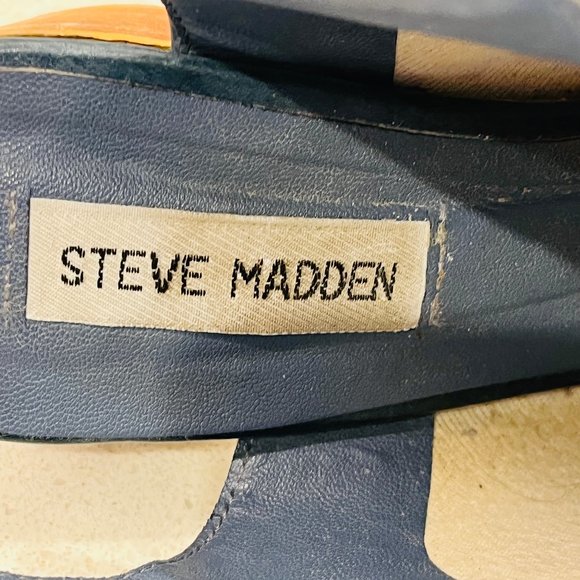 Steve Madden Shalow Blue Leather Peep Toe Sandals Shoes Snap Button Open Heel 10 - Picture 9 of 15